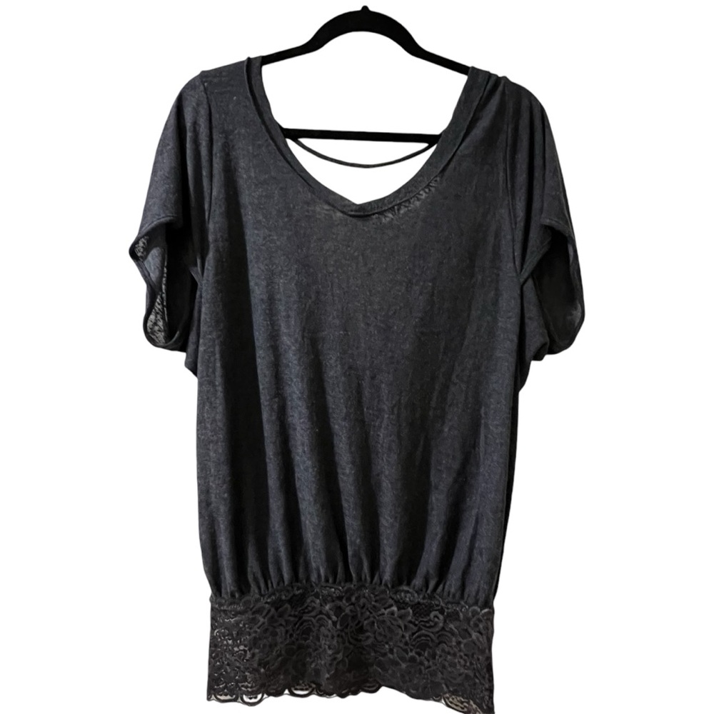 Free People Charcoal Lace Hemmed Shirt